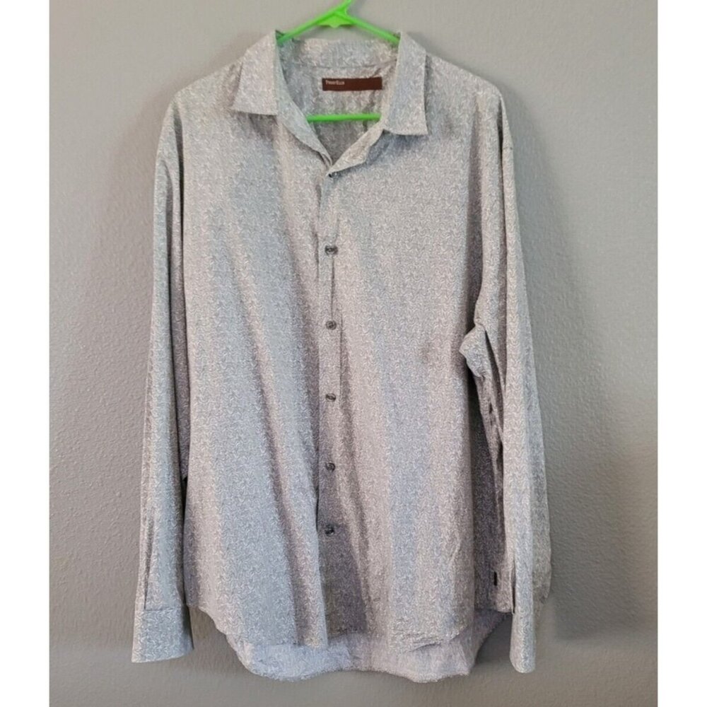 Perry Ellis Men's Long‎ Sleeve Dress Shirt Gray & White Button Up Size XXL